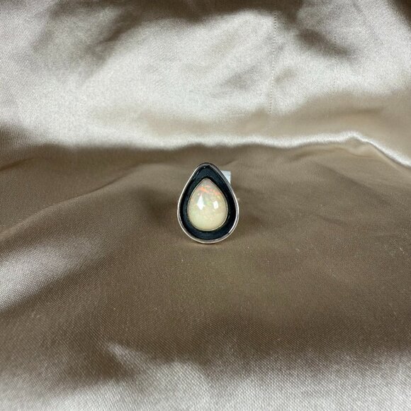 Jewelry - Handmade Silver Ring with White Opal Teardrop Natural Gemstone Jewelry Size 9.5